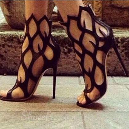 Zk Summer Fashion Black Cut-out Women Sandals High..