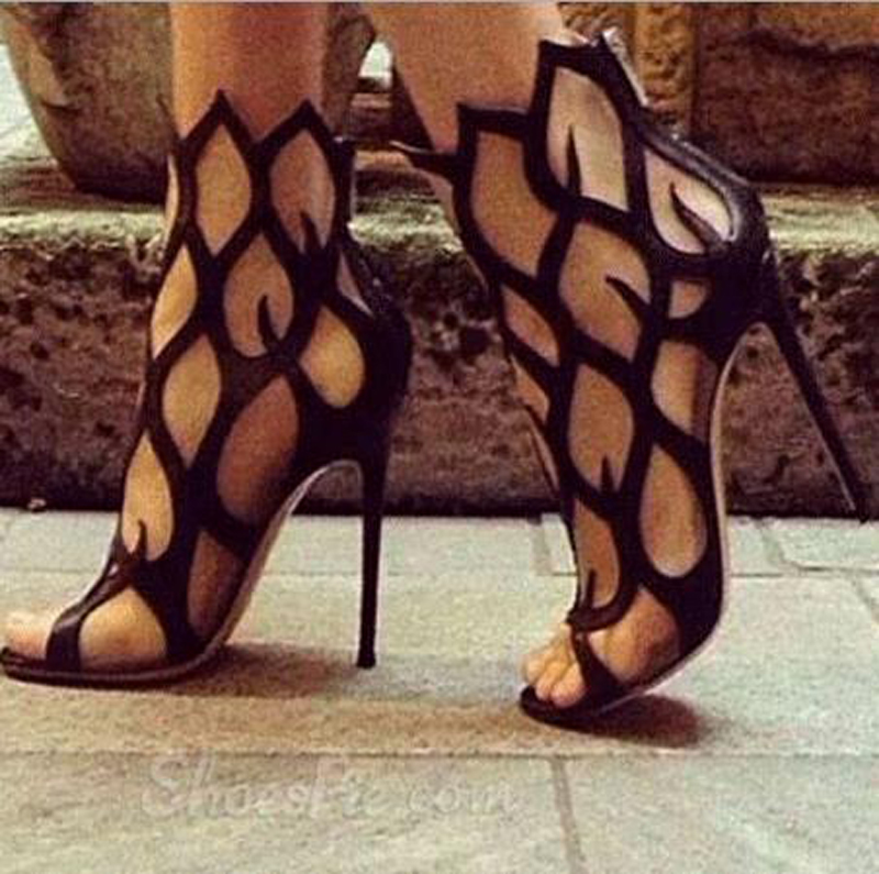 2015 Summer Fashion Black Cut-out Women Sandals High Heel Shoes Big Size Eu Size 34--46