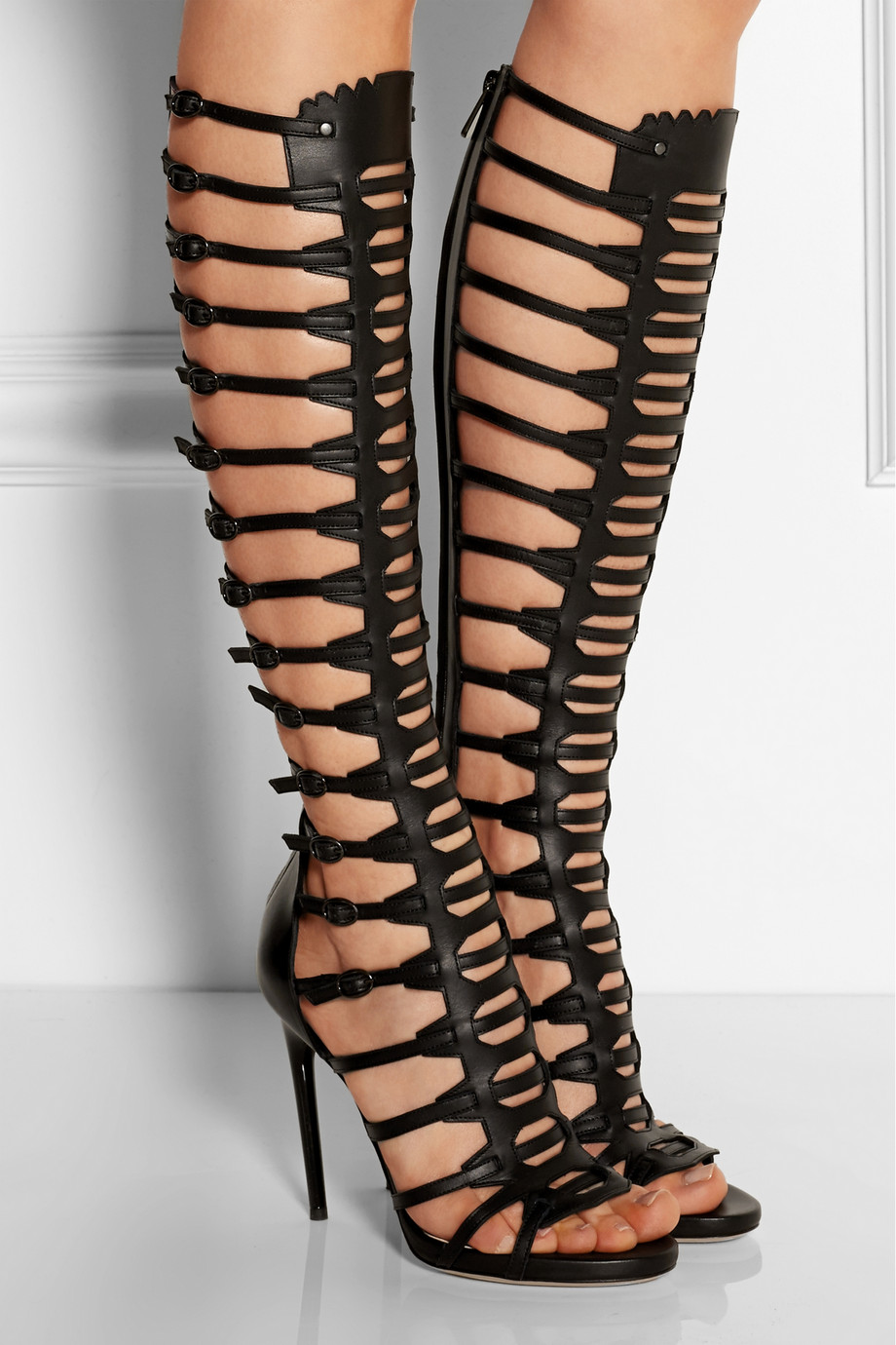 Casadei // Black Caged Knee High Gladiator Heel – VSP Consignment