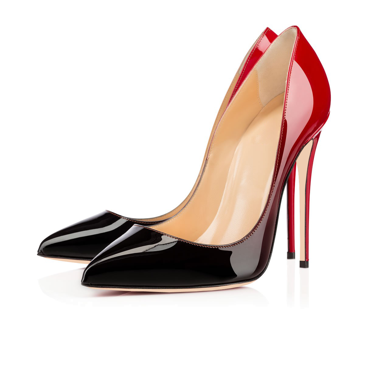 Pointed Toe Patent Leather Stiletto Pumps Featuring A Red Gradient Shade